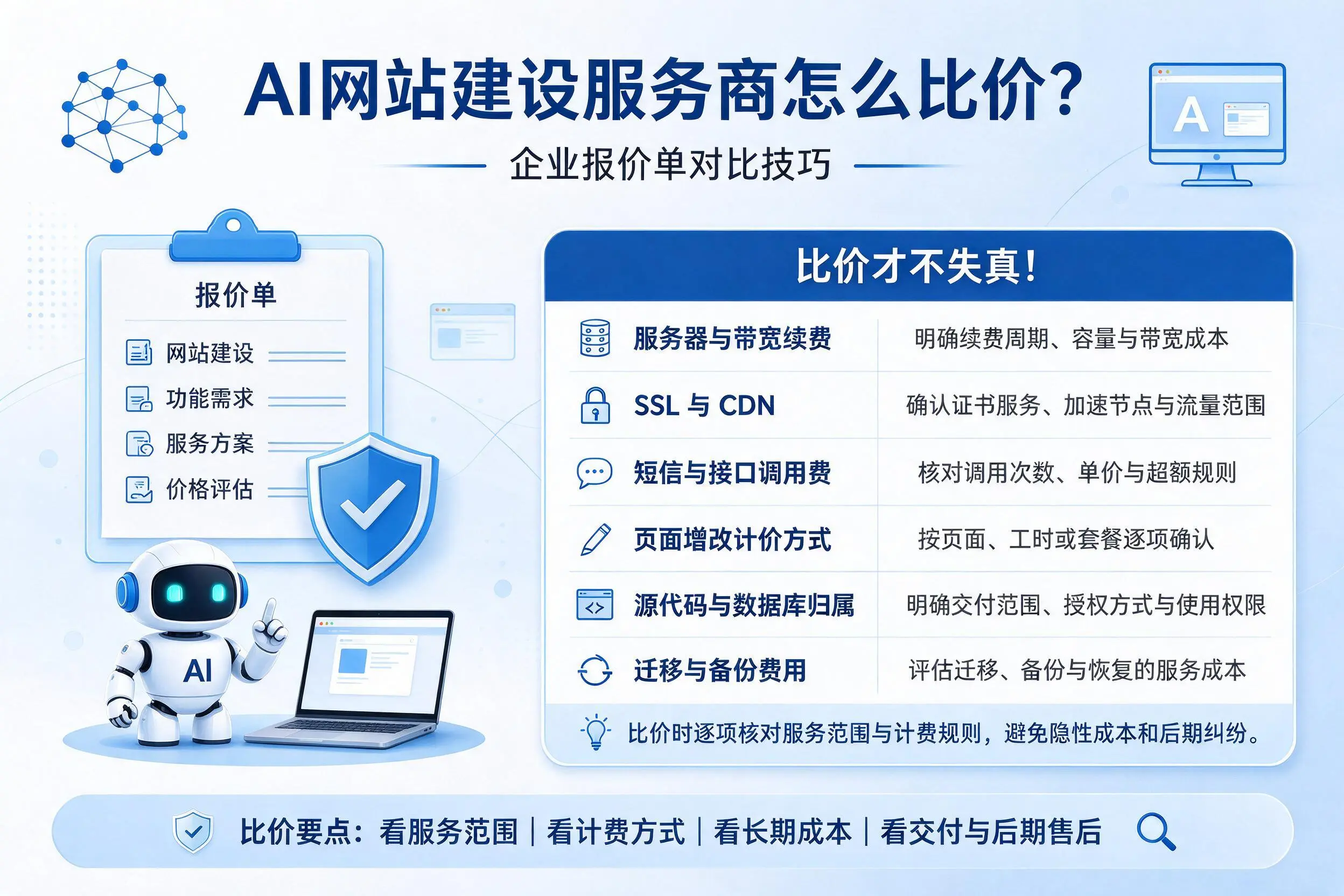 AI网站建设服务商怎么比价？南京企业报价单对比技巧
