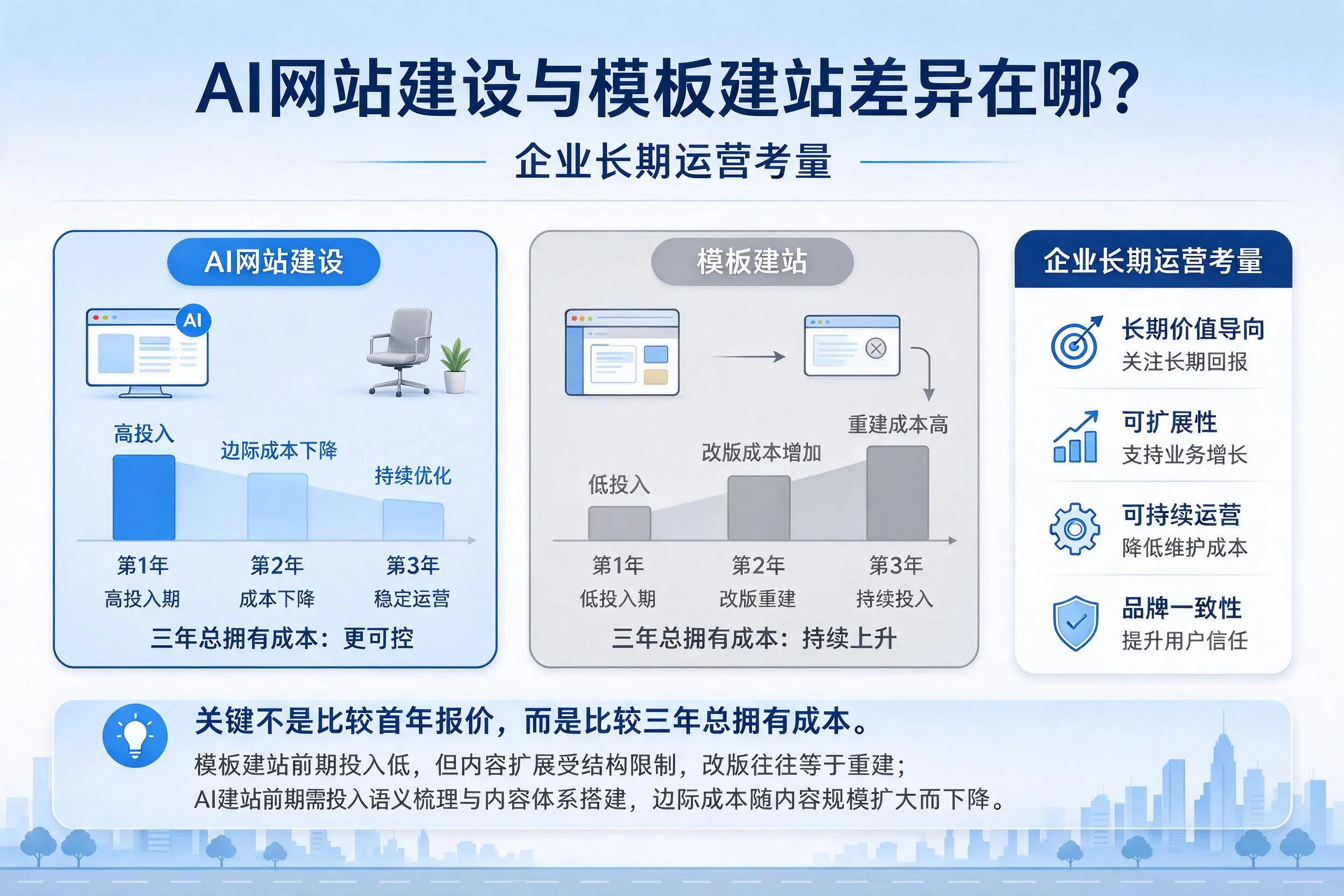 AI网站建设与模板建站差异在哪?南京企业长期运营考量